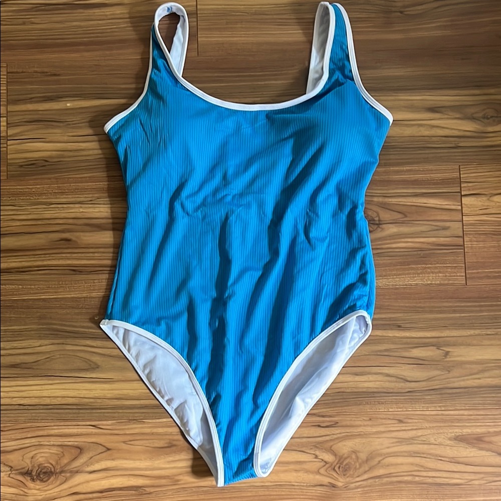 Blue and White One Piece Swimsuit